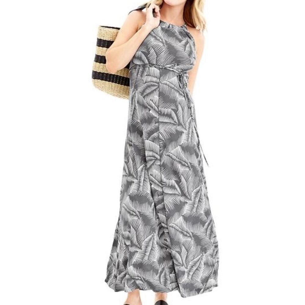 Gap Medium Maternity grey white Palm print maxi dress
